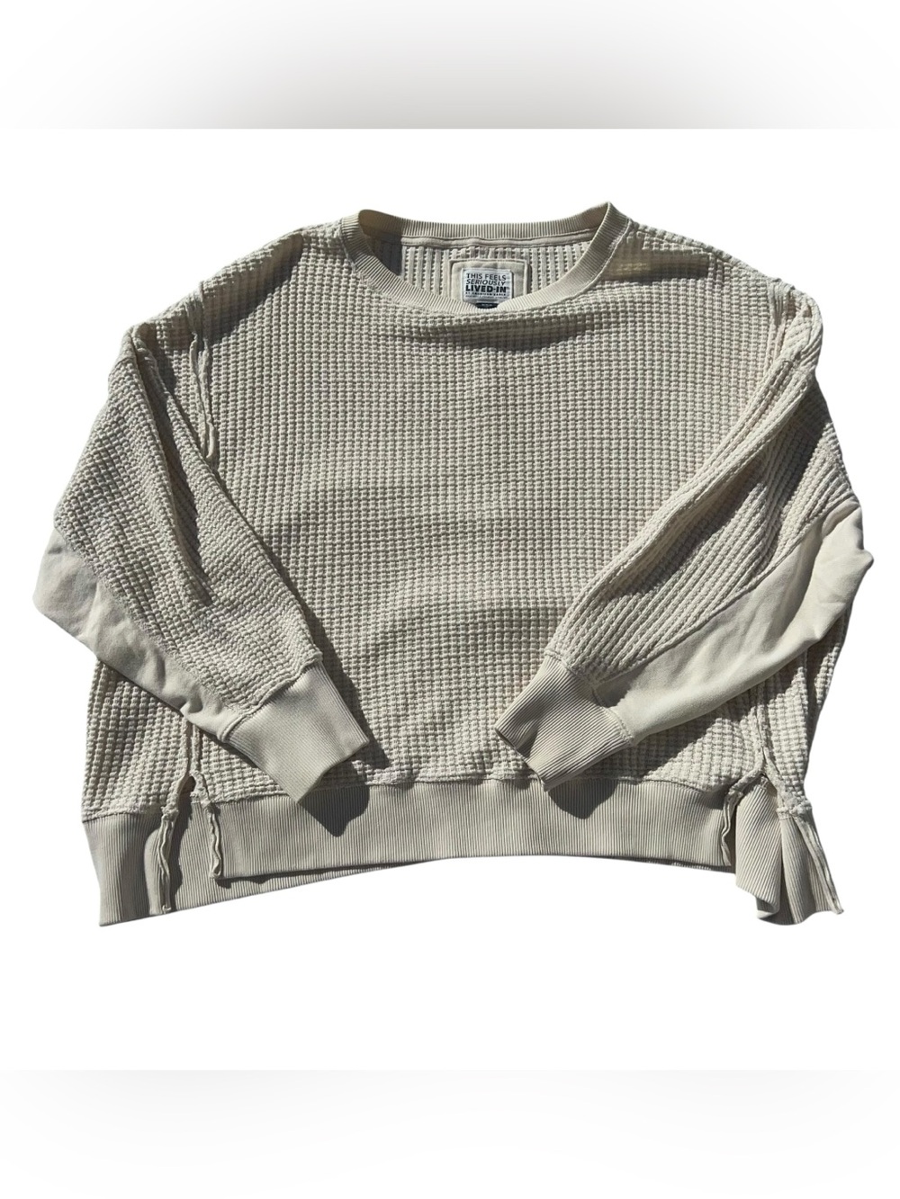 American Eagle Seriously Lived-In Waffle Knit Sweatshirt Cream Medium